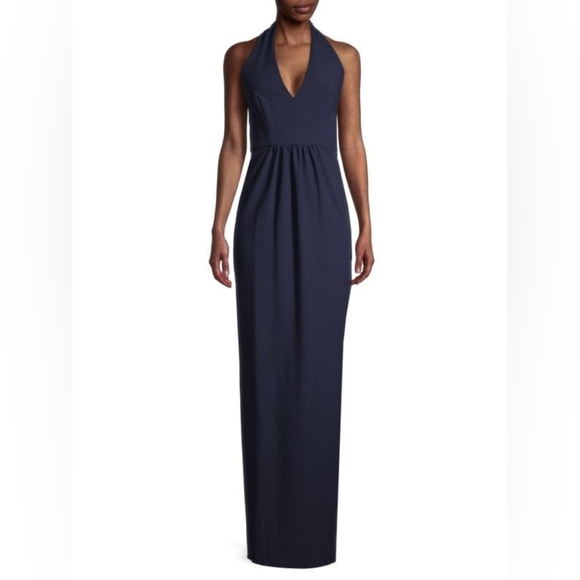 Black Halo Eve NWT Nixie Halter V-Neck Sheath Gown Navy Blue Size 4 Women's - Picture 2 of 14